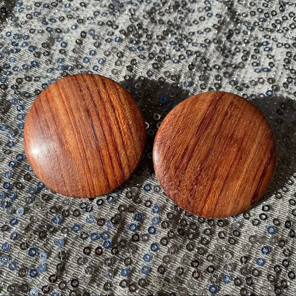 VINTAGE Wooden Circular Screw-back Earrings